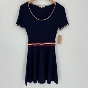 Copper Key Ribbed Knit Fit & Flare Sweater Skater Dress Mini Juniors Medium Navy